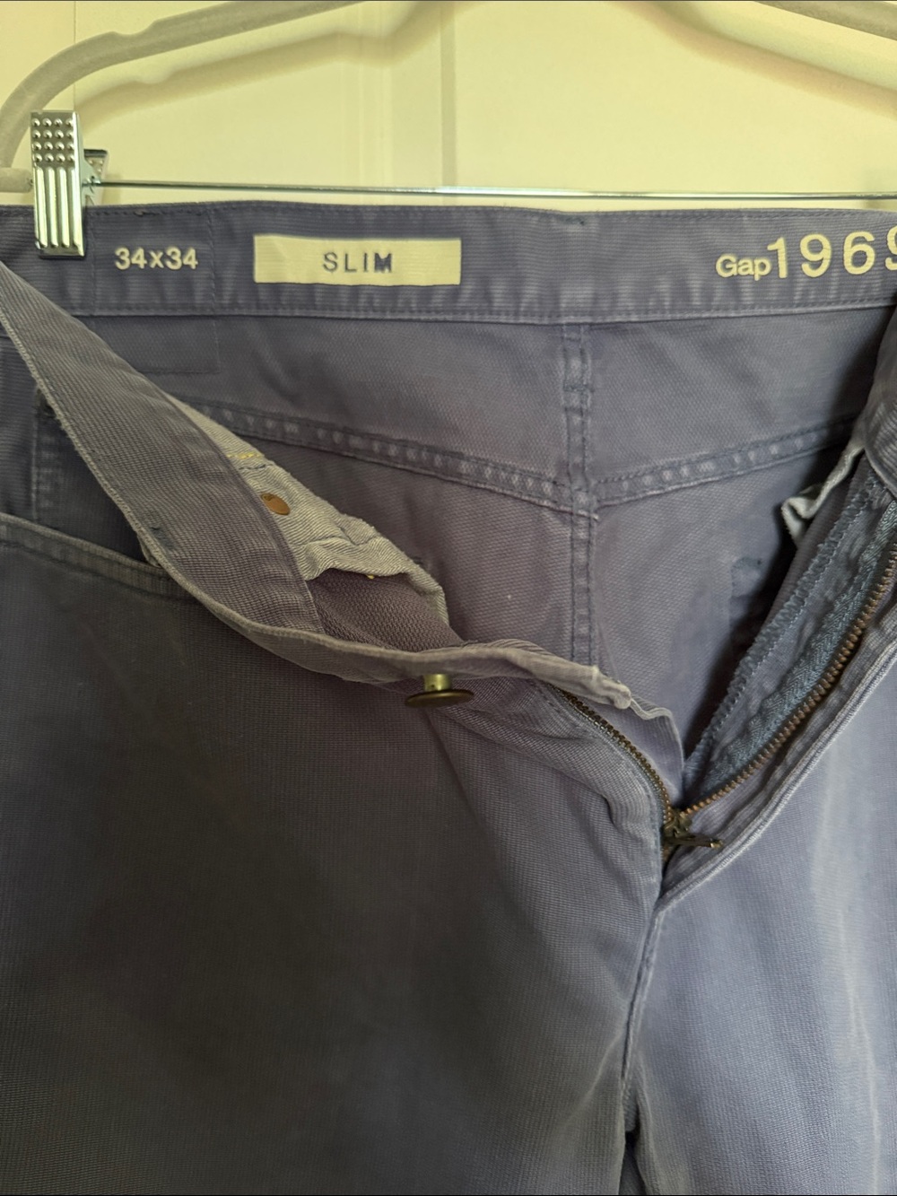 GAP 1969 Slim Fit Men’s Pants Blue Gray 100% Cotton 5-Pocket Chinos 34x34 - Picture 2 of 5